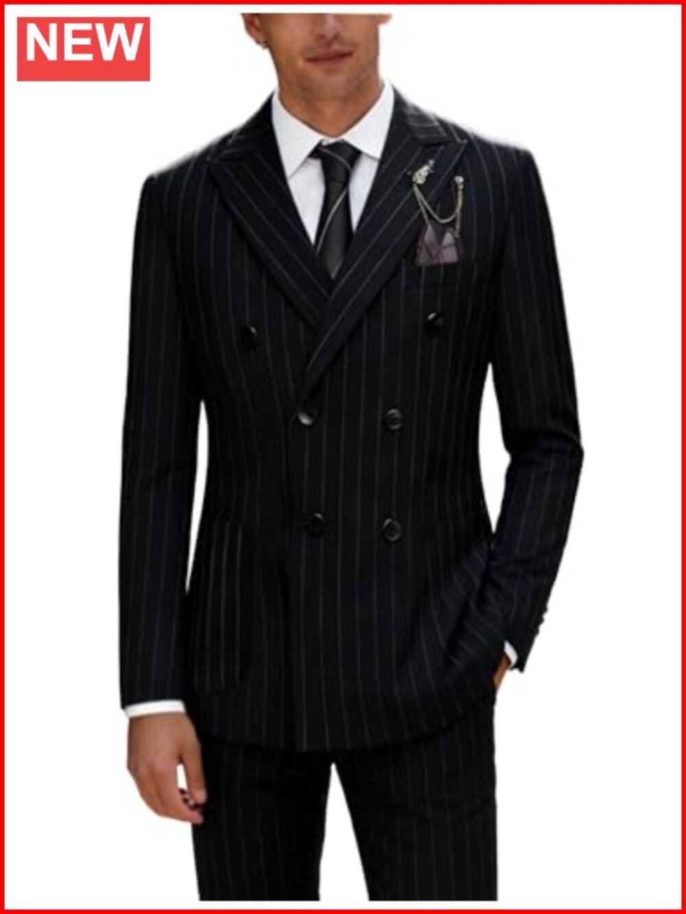 Men's Pinstripe Slim Fit Suit Double-Breasted 2-Piece Set Formal Wedding